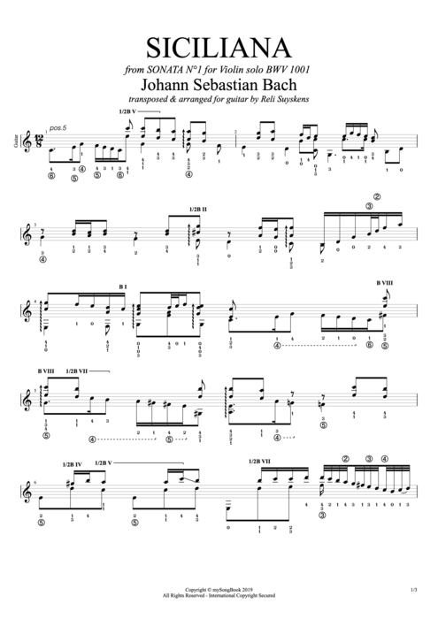 Siciliana BWV 1001 - Johann Sebastian Bach tablature
