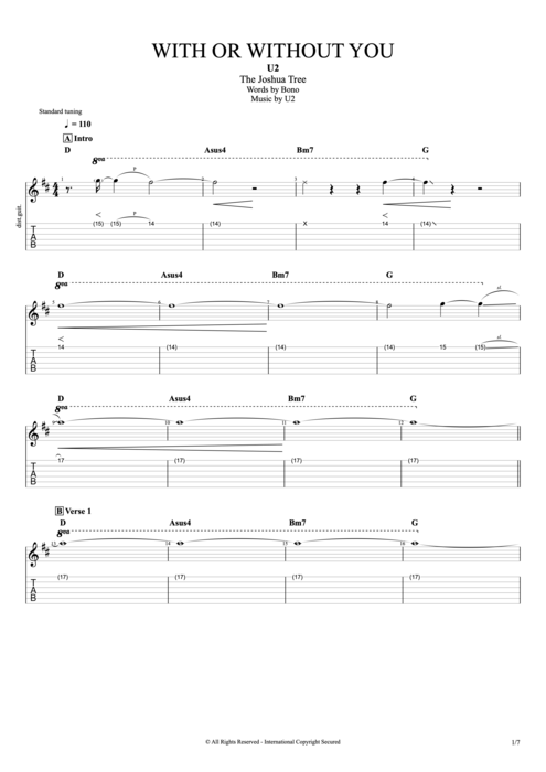 With or Without You - U2 tablature